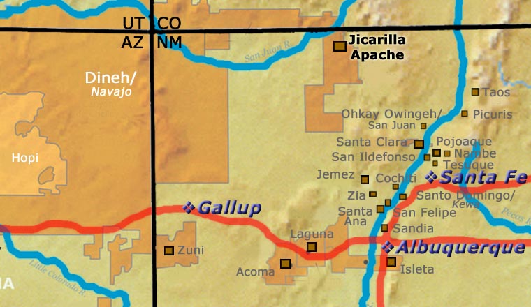 Map showing the location of the Jicarilla Apache Reservation relative to Santa Fe, Albuquerque and Gallup, New Mexico