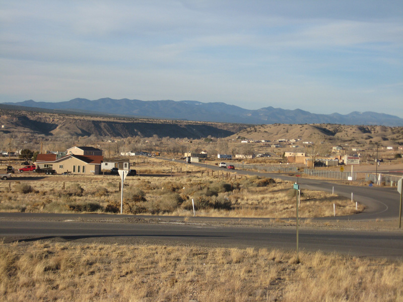 The view west across San Felipe to the valley of the Rio Grande and the Jemez Mountains