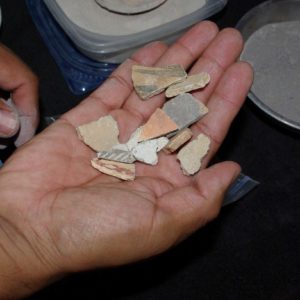 A handful of old pot sherds waiting to be ground up for temper