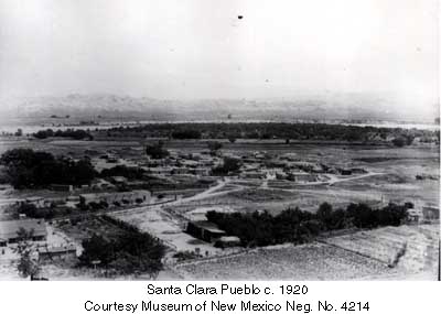 Looking across Santa Clara Pueblo to the Rio Grande in 1920