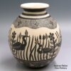 Hilario Quezada Jr, zzcg1l315m3, Black-and-white jar with a shorebird and fish design