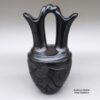 Joe Naranjo, zzsc3b090, Black wedding vase with a braided handle and a carved avanyu and geometric design
